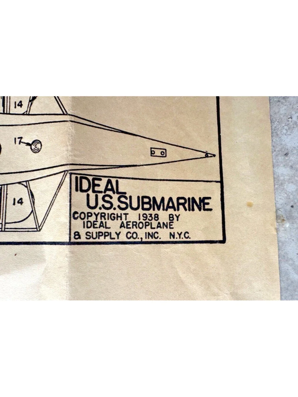 1938 Ideal Aeroplane Wood US Submarine Navy Model Ship Kit Box Instructions WW2